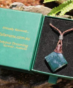 Green Moss Agate Necklace • Moss Agate Quartz Pendant • Australian Handmade Talisman • Tribal Healing Crystal Jewelry • Tropical Cord