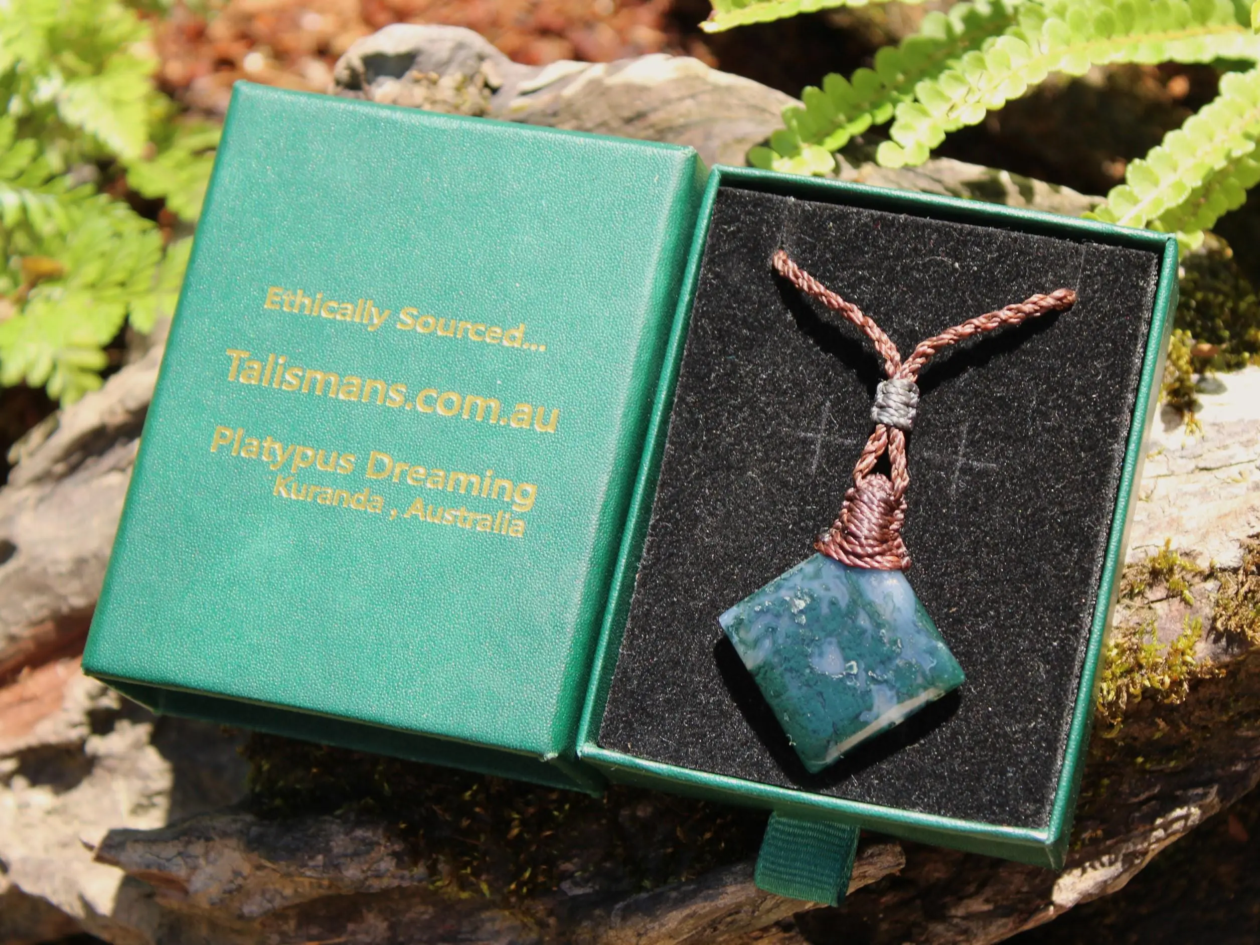 Green Moss Agate Necklace • Moss Agate Quartz Pendant • Australian Handmade Talisman • Tribal Healing Crystal Jewelry • Tropical Cord