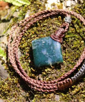 Green Moss Agate Necklace • Moss Agate Quartz Pendant • Australian Handmade Talisman • Tribal Healing Crystal Jewelry • Tropical Cord
