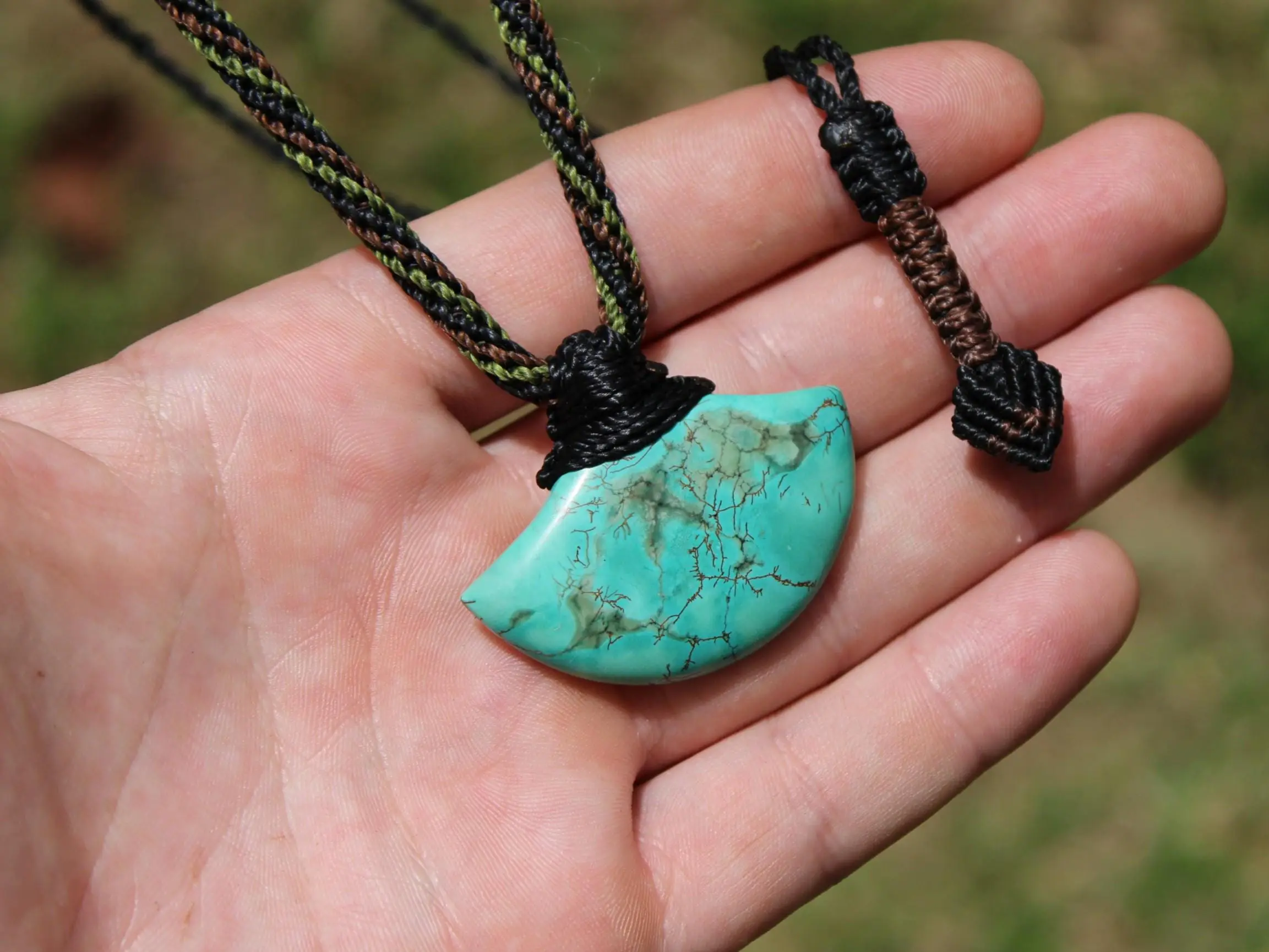 American Turquoise Pendant Talisman,Turquoise Necklace, Australian HandMade Tropical cord, Healing Crystal Jewelry, Elven Blue Stone
