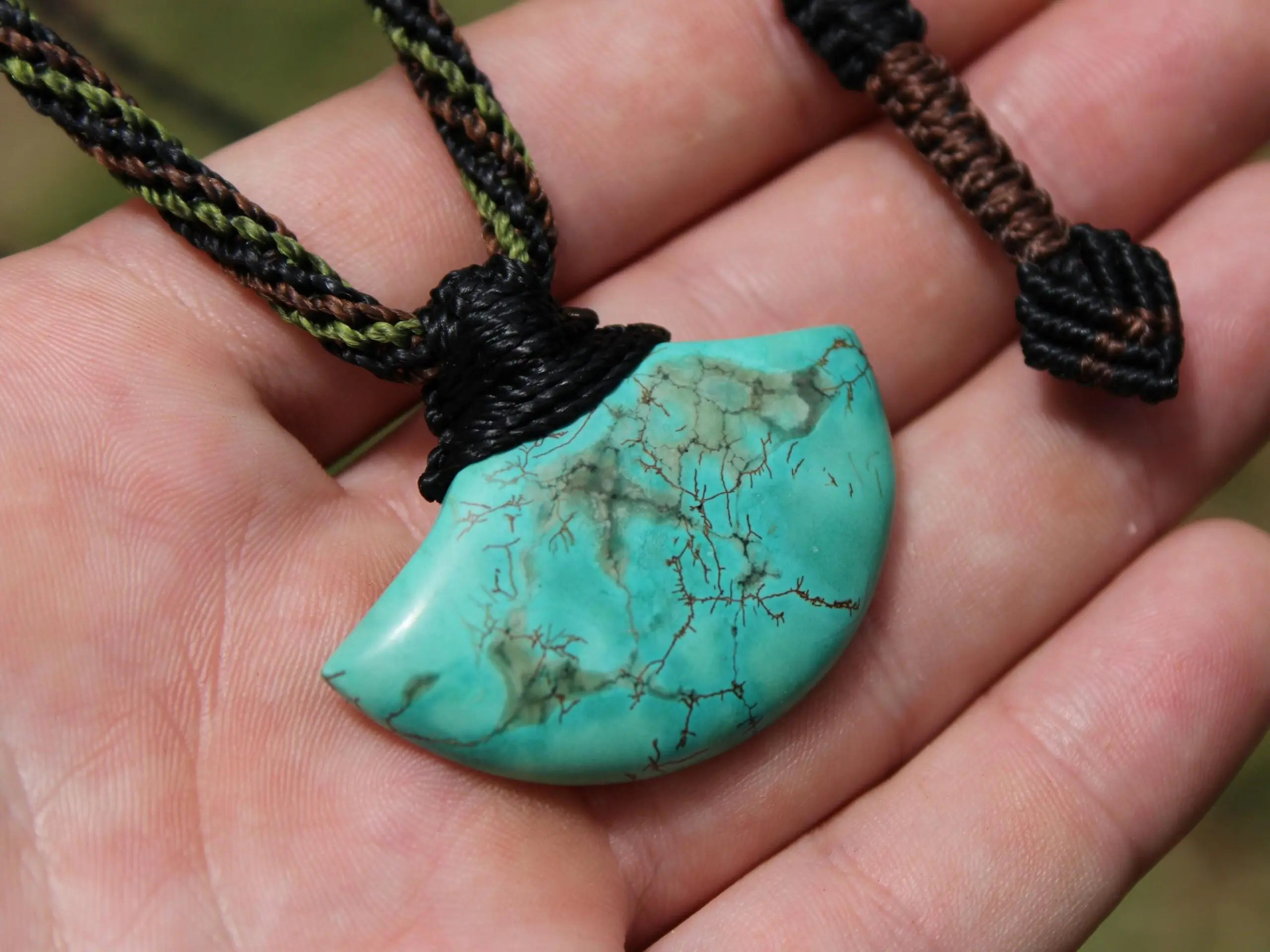 American Turquoise Pendant Talisman,Turquoise Necklace, Australian HandMade Tropical cord, Healing Crystal Jewelry, Elven Blue Stone