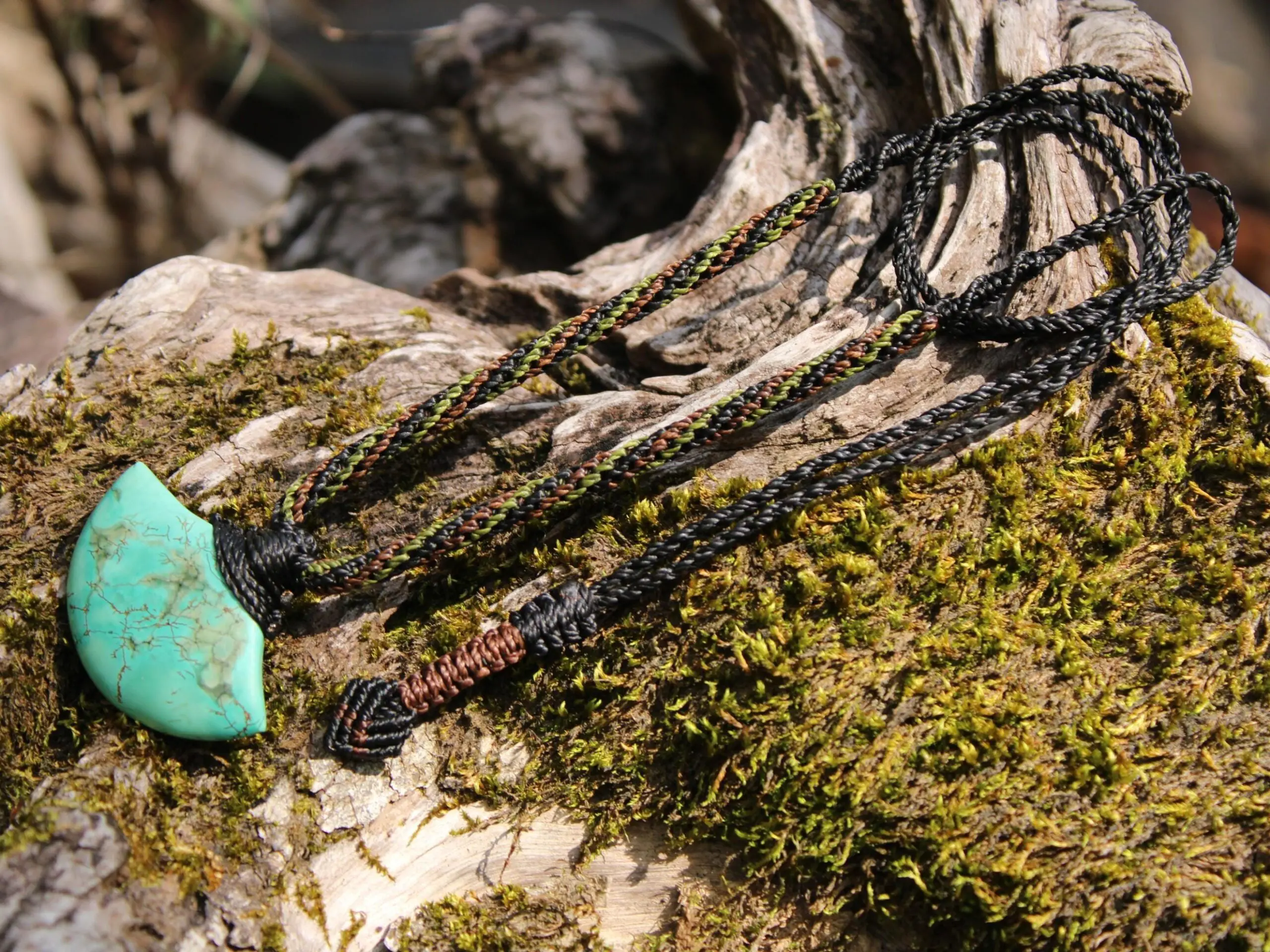 American Turquoise Pendant Talisman,Turquoise Necklace, Australian HandMade Tropical cord, Healing Crystal Jewelry, Elven Blue Stone