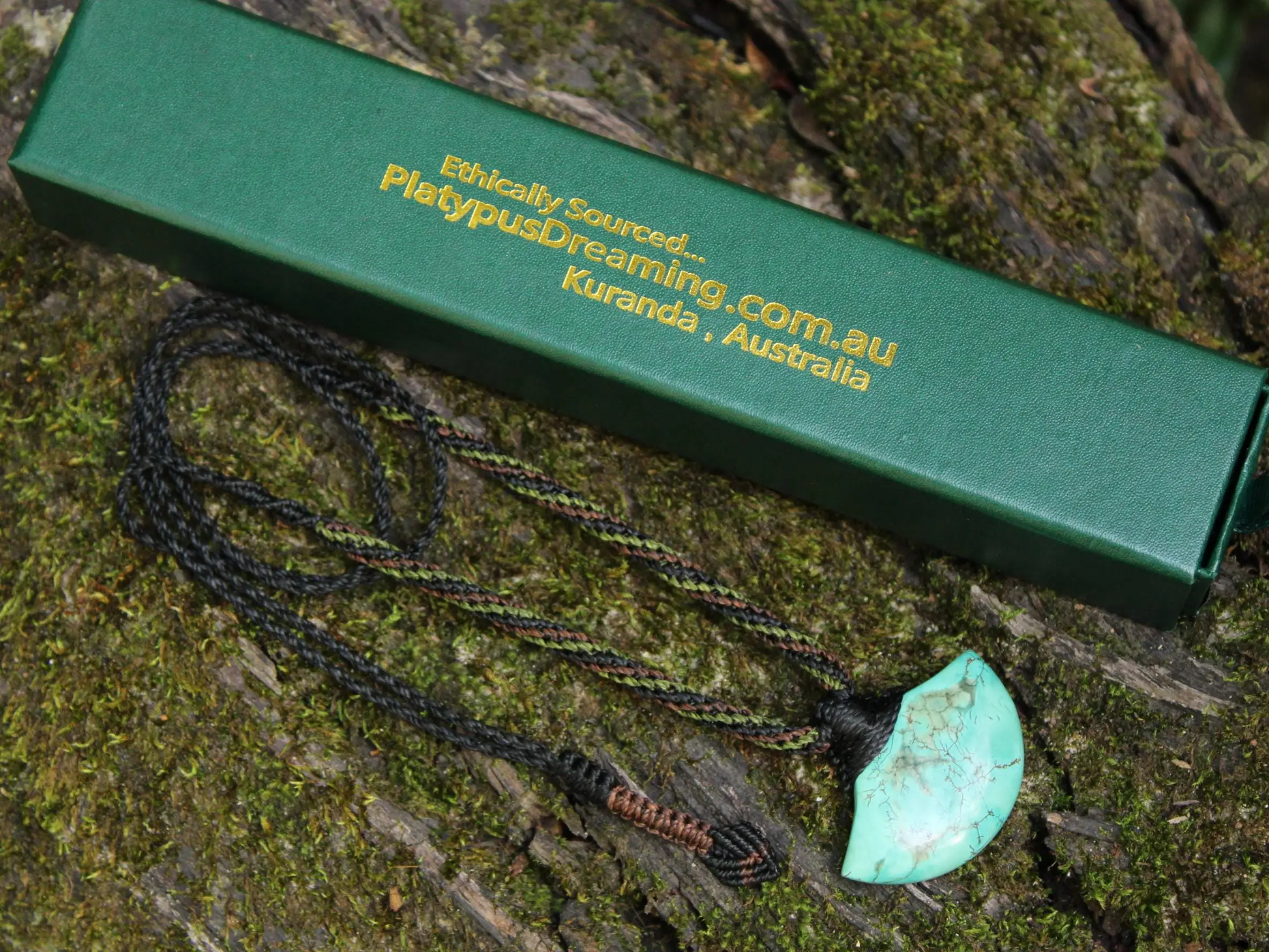 American Turquoise Pendant Talisman,Turquoise Necklace, Australian HandMade Tropical cord, Healing Crystal Jewelry, Elven Blue Stone