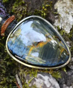 Exclusive Pietersite Pendant Necklace, Premium Crystal Healing Jewelry,Blue Tiger Eye Gemstone Necklace, Handcrafted Australian Macrame