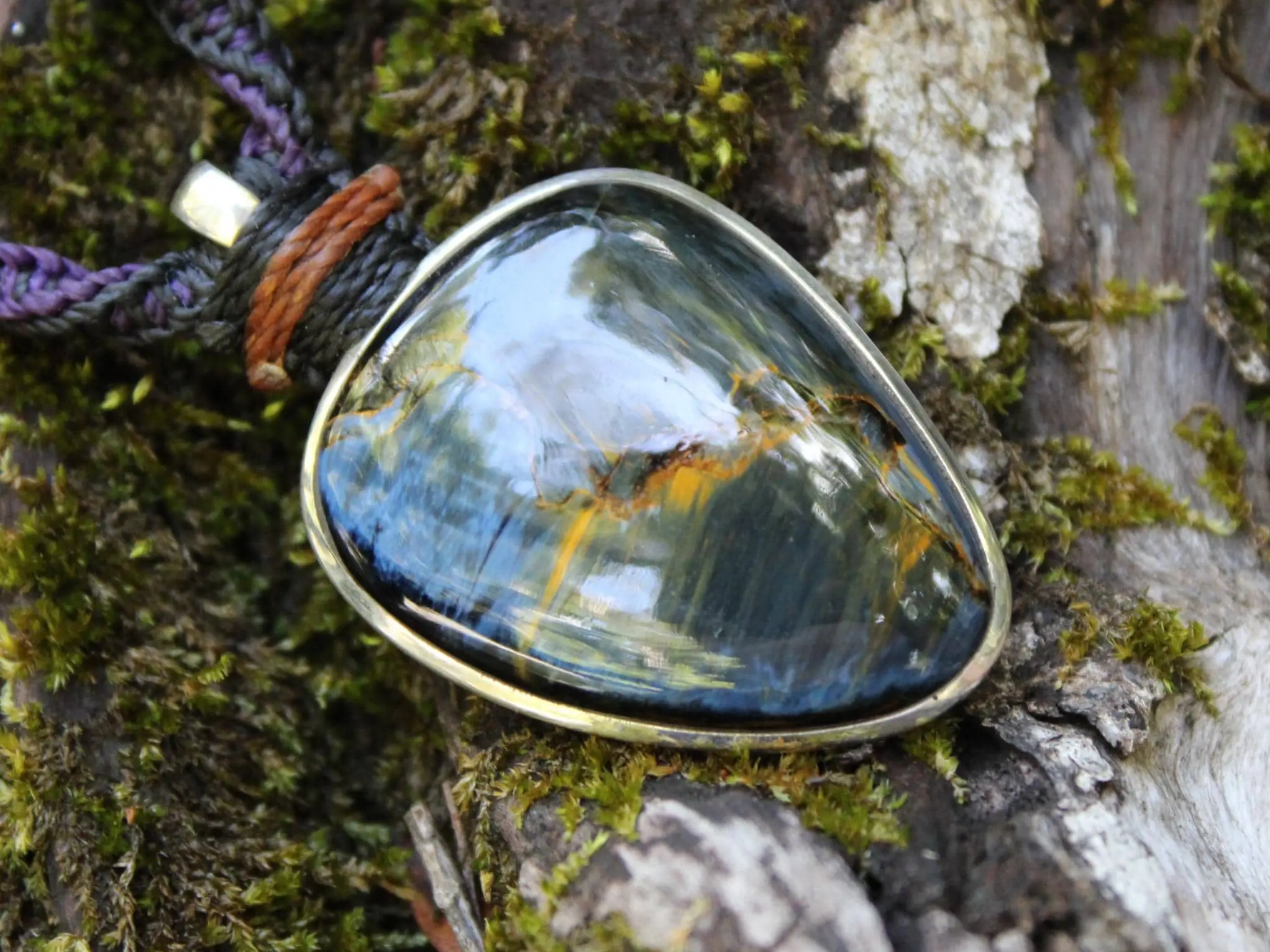 Exclusive Pietersite Pendant Necklace, Premium Crystal Healing Jewelry,Blue Tiger Eye Gemstone Necklace, Handcrafted Australian Macrame