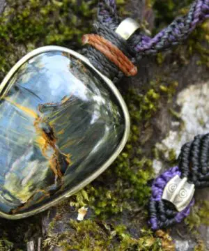 Exclusive Pietersite Pendant Necklace, Premium Crystal Healing Jewelry,Blue Tiger Eye Gemstone Necklace, Handcrafted Australian Macrame
