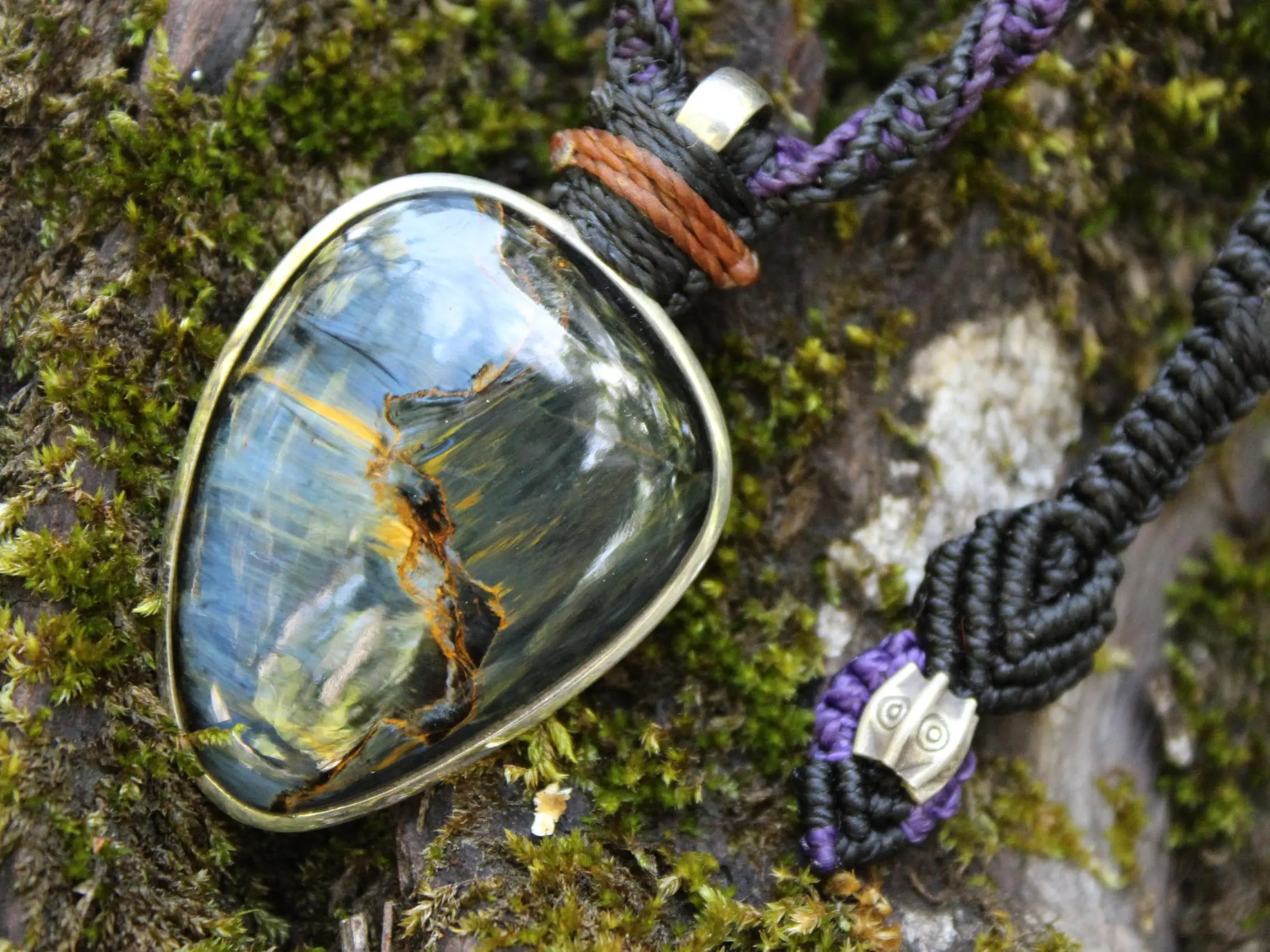 Exclusive Pietersite Pendant Necklace, Premium Crystal Healing Jewelry,Blue Tiger Eye Gemstone Necklace, Handcrafted Australian Macrame