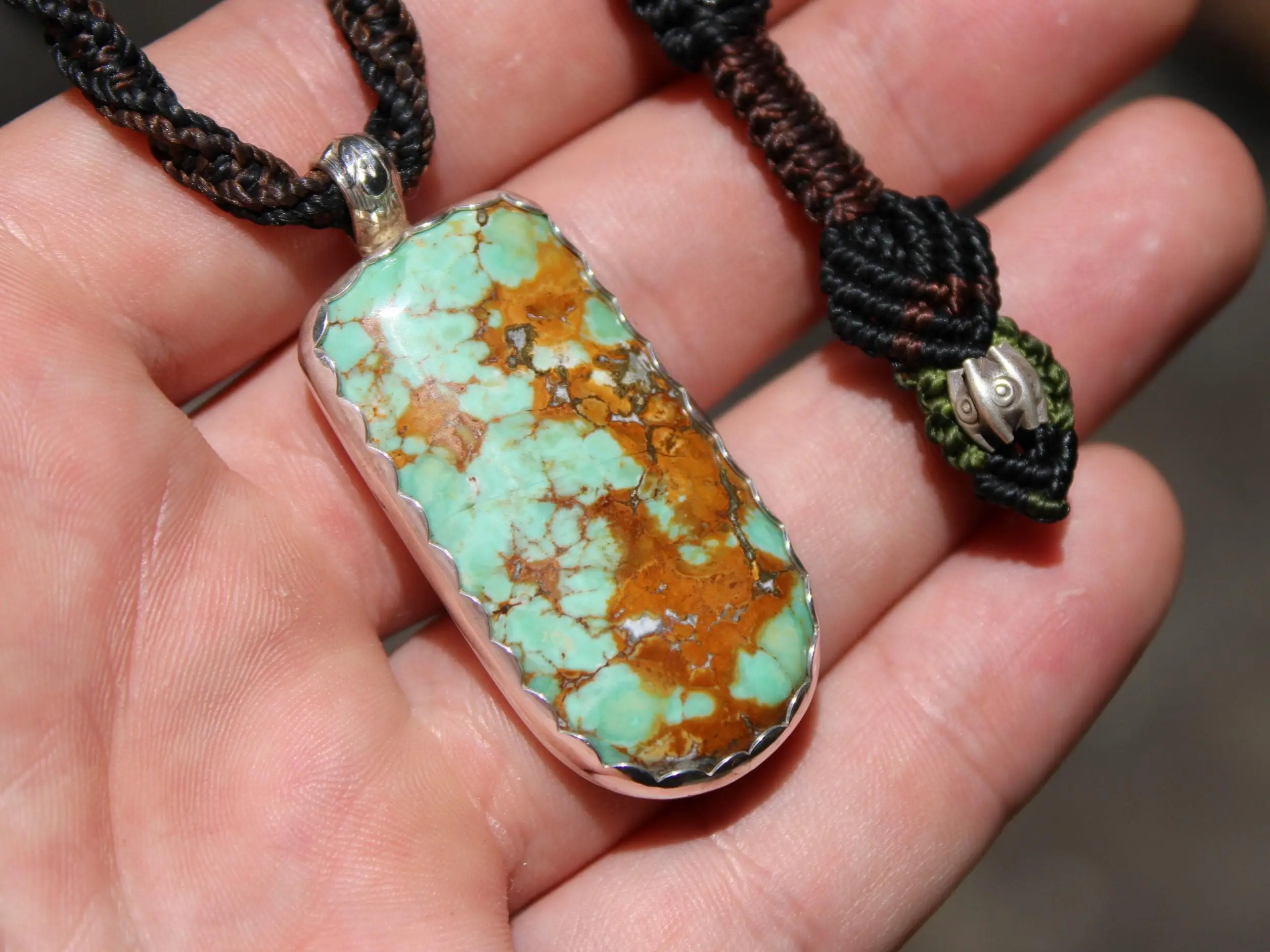 Spider Variscite Pendant, Australian silver 925 ,Handmade cord,Australian Variscite Necklace,Green Stone Talisman,November Birthstone,