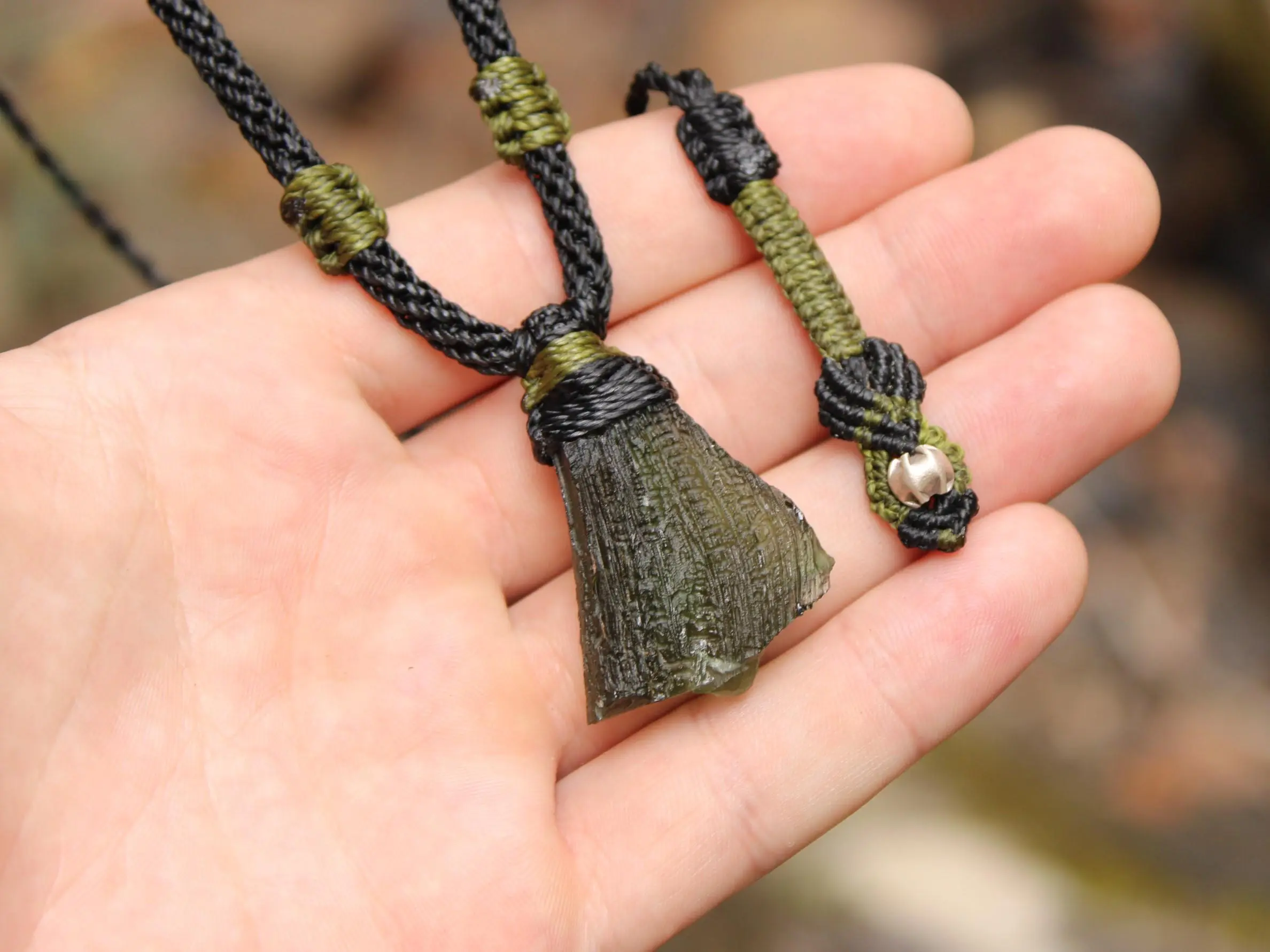 Green Authentic Moldavite Pendant,Platypus Dreaming Genuine Moldavite Necklace,Australian handmade Tropical cord, Elven Crystal jewelry