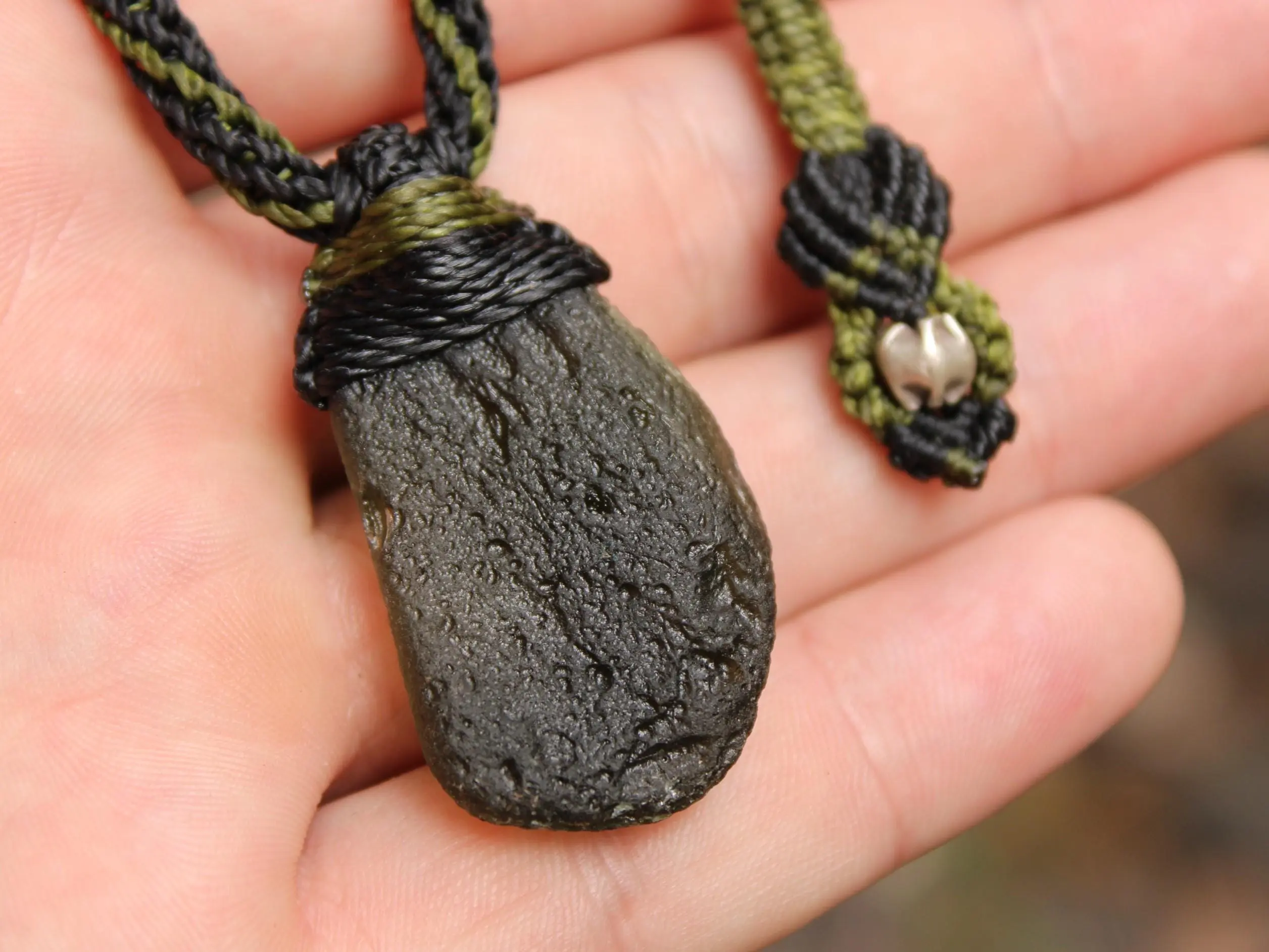 HUGE Genuine MOLDAVITE Necklace,Platypus Dreaming Arrow Head DoubleSide Crystal Authentic Raw Moldavite Pendant,Australian made Macrame Cord