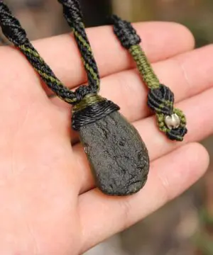 HUGE Genuine MOLDAVITE Necklace,Platypus Dreaming Arrow Head DoubleSide Crystal Authentic Raw Moldavite Pendant,Australian made Macrame Cord
