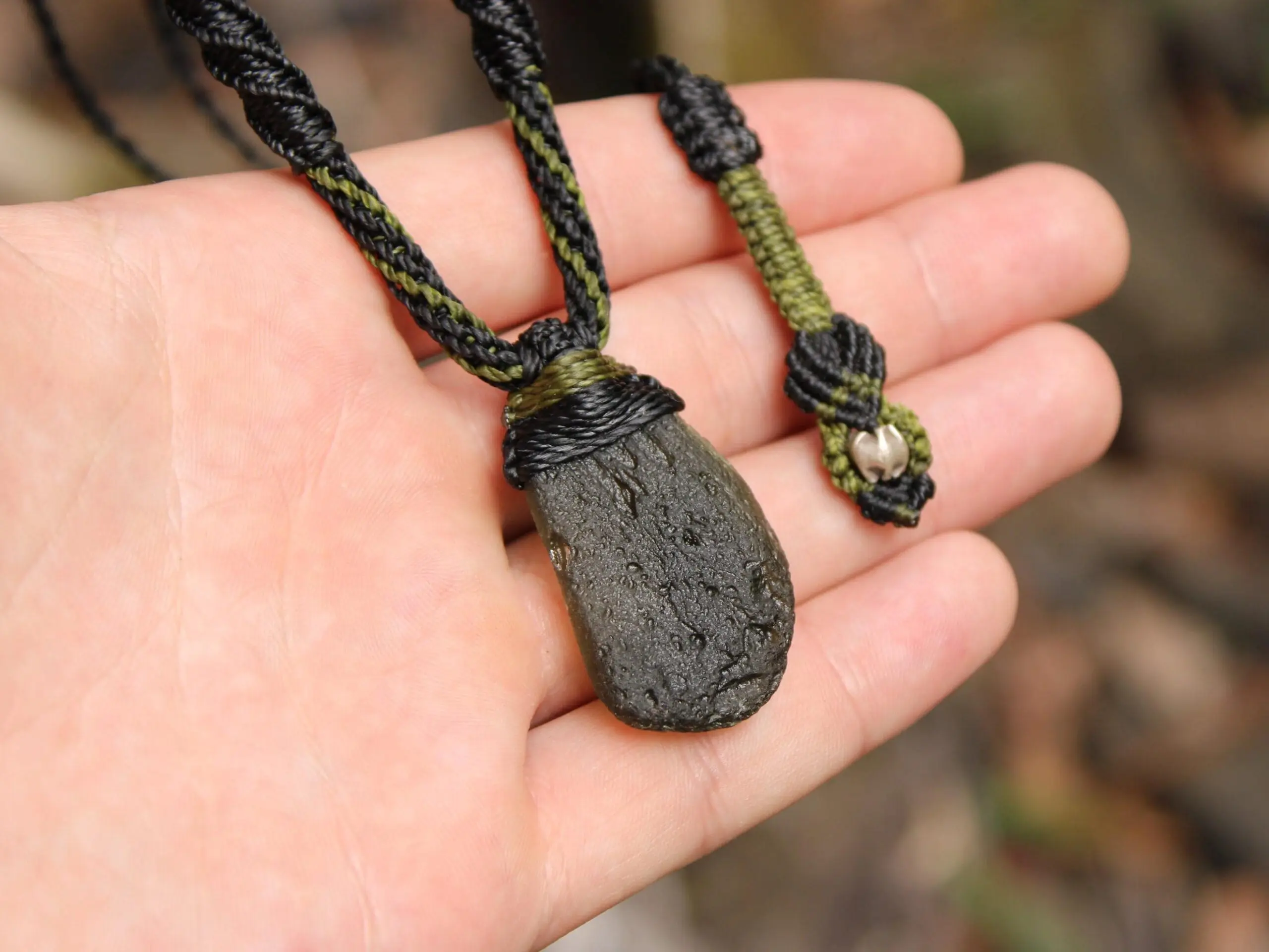 HUGE Genuine MOLDAVITE Necklace,Platypus Dreaming Arrow Head DoubleSide Crystal Authentic Raw Moldavite Pendant,Australian made Macrame Cord