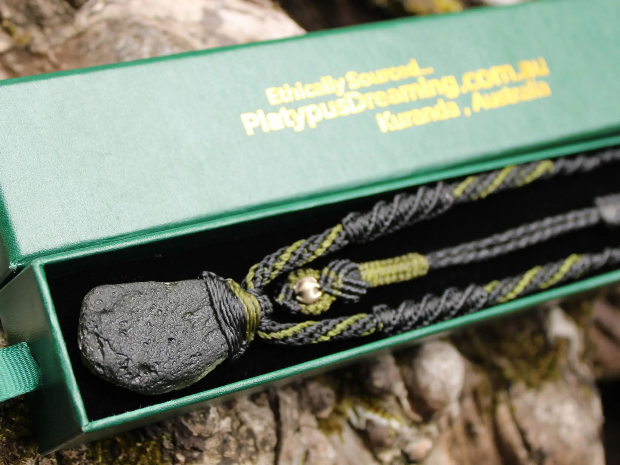 HUGE Genuine MOLDAVITE Necklace,Platypus Dreaming Arrow Head DoubleSide Crystal Authentic Raw Moldavite Pendant,Australian made Macrame Cord