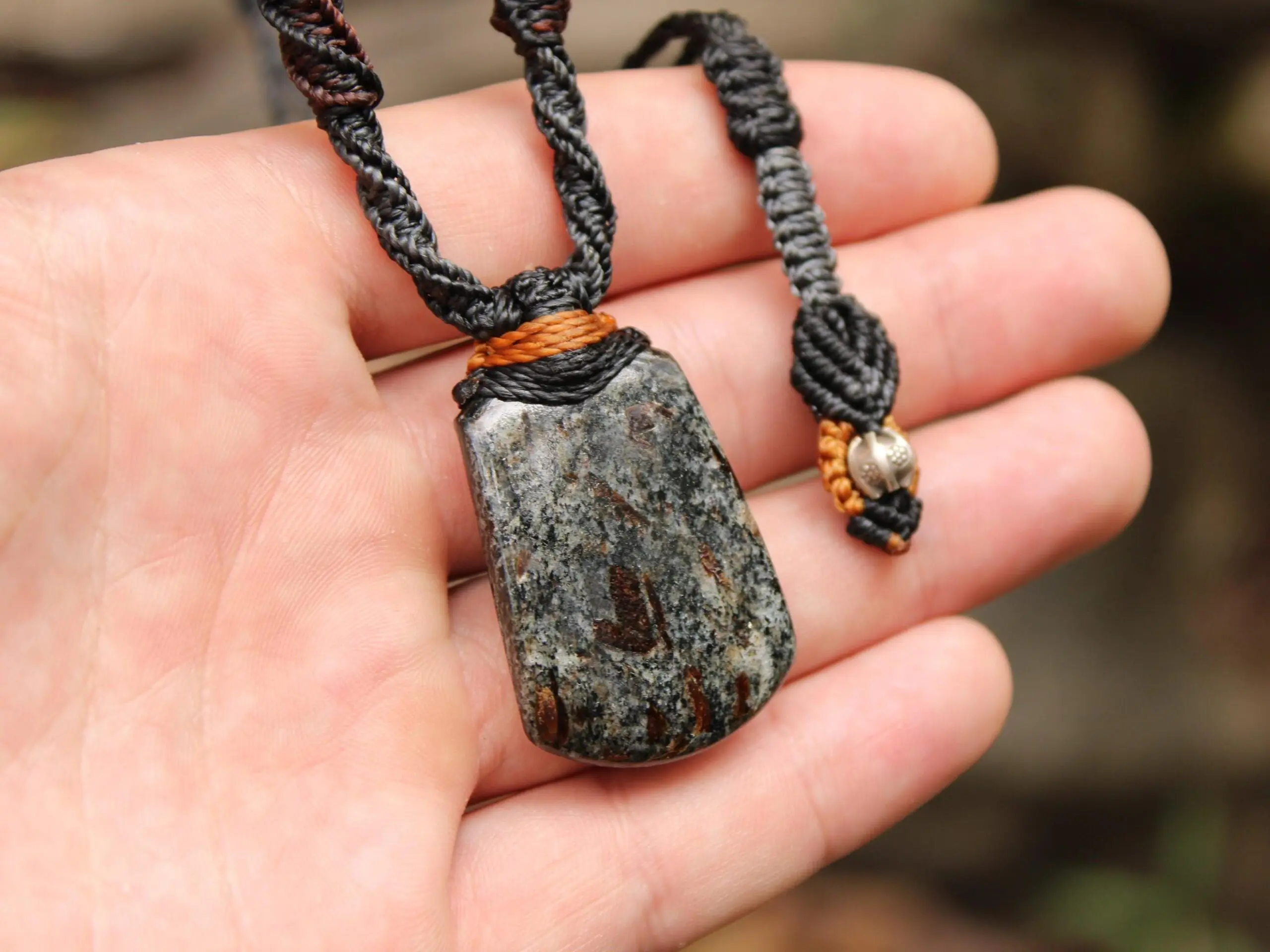 Astrophyllite Crystal Necklace • Star Leaf Healing Stone Talisman • Australian Handmade Handwoven Tropical Cord Pendant