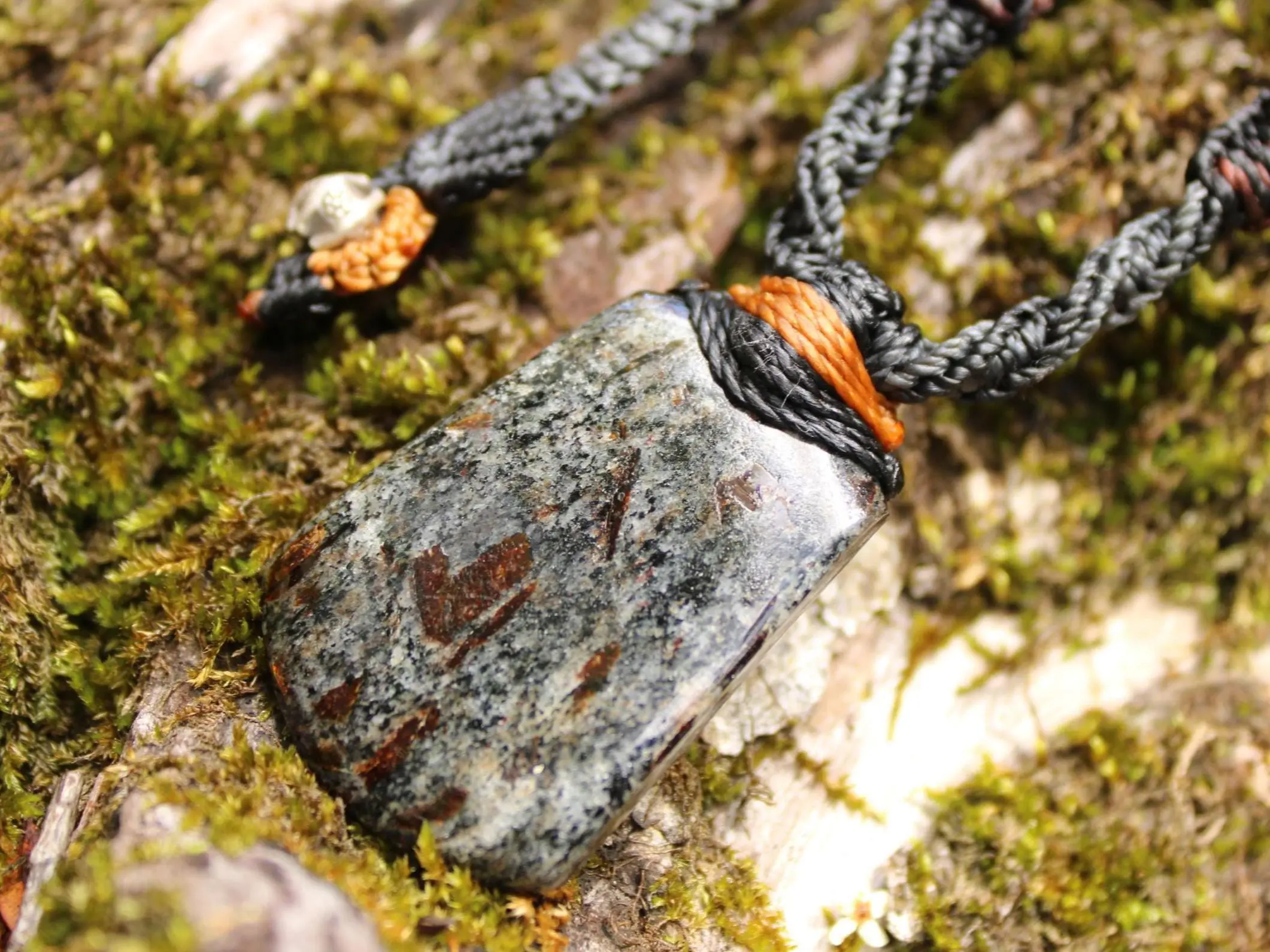 Astrophyllite Crystal Necklace • Star Leaf Healing Stone Talisman • Australian Handmade Handwoven Tropical Cord Pendant