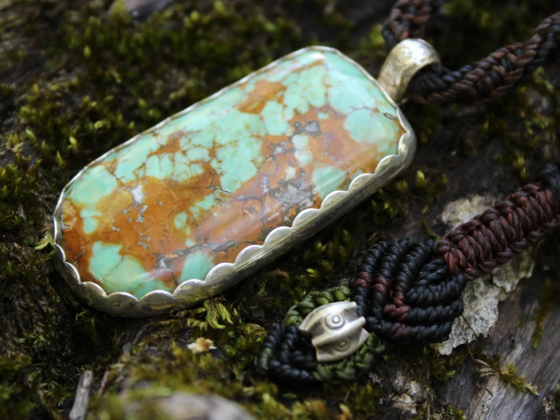 Spider Variscite Pendant, Australian silver 925 ,Handmade cord,Australian Variscite Necklace,Green Stone Talisman,November Birthstone,