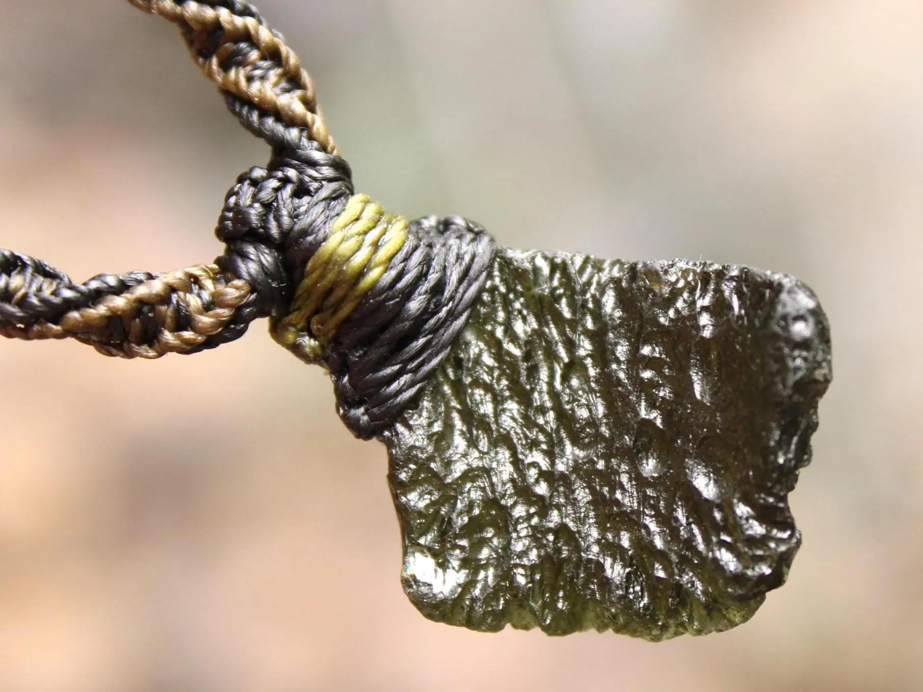 Raw Genuine Moldavite Pendant, Authentic Moldavite Necklace, Australian Made Macrame Cord Light Green Moldavite Jewelry