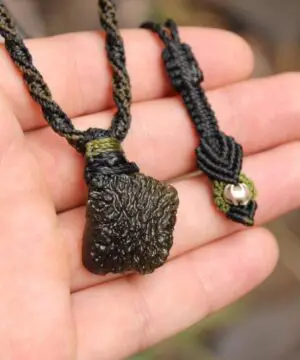 Raw Genuine Moldavite Pendant, Authentic Moldavite Necklace, Australian Made Macrame Cord Light Green Moldavite Jewelry