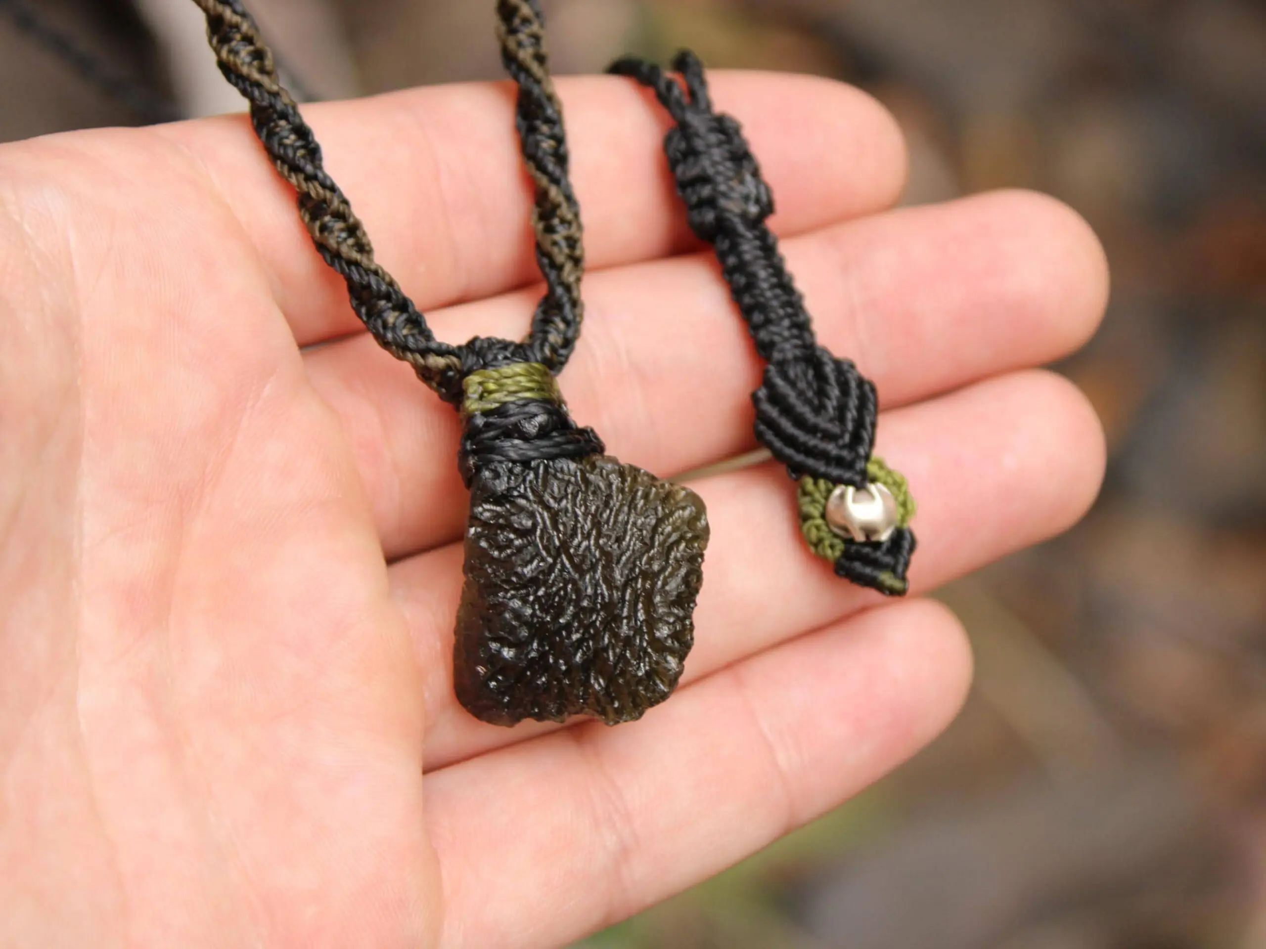 Raw Genuine Moldavite Pendant, Authentic Moldavite Necklace, Australian Made Macrame Cord Light Green Moldavite Jewelry