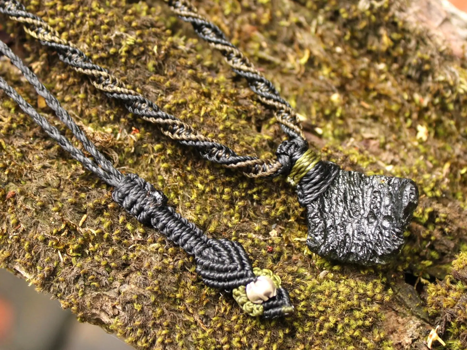 Raw Genuine Moldavite Pendant, Authentic Moldavite Necklace, Australian Made Macrame Cord Light Green Moldavite Jewelry