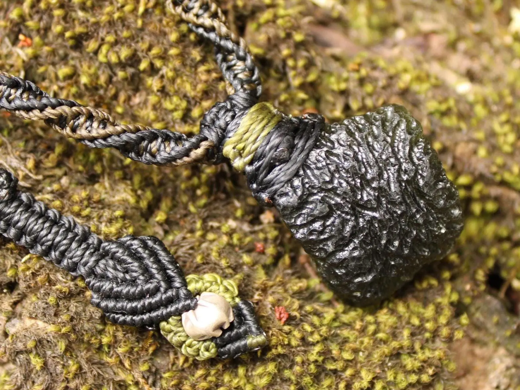 Raw Genuine Moldavite Pendant, Authentic Moldavite Necklace, Australian Made Macrame Cord Light Green Moldavite Jewelry