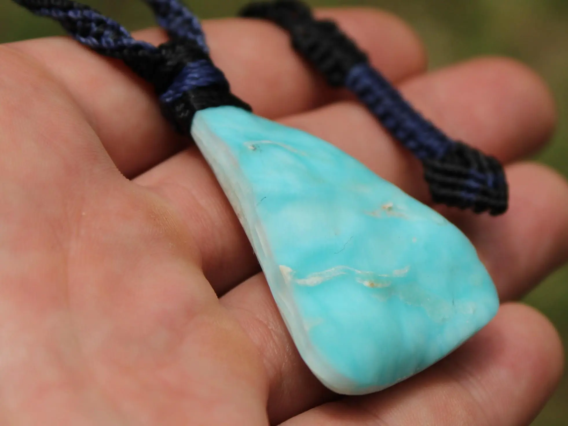 Hemimorphite Crystal Talisman Necklace • Australian Handmade Handwoven Tropical Cord • Healing Blue Stone Tribal Pendant