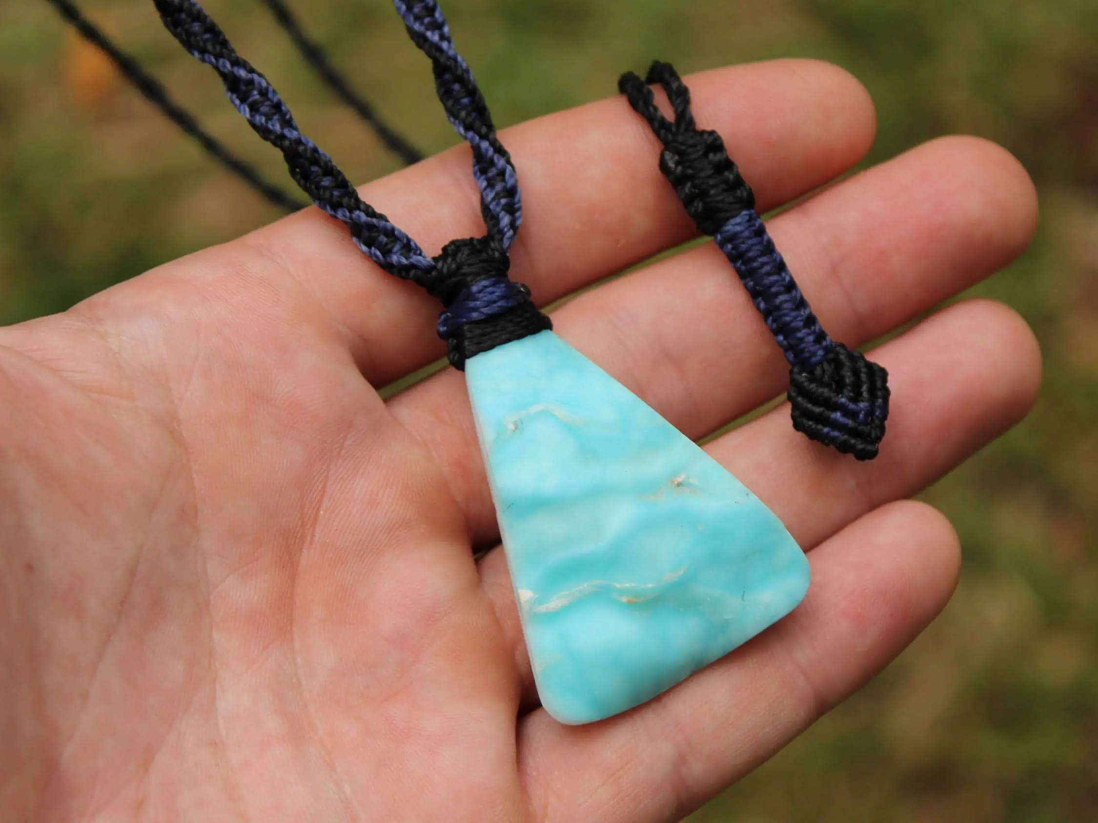 Hemimorphite Crystal Talisman Necklace • Australian Handmade Handwoven Tropical Cord • Healing Blue Stone Tribal Pendant
