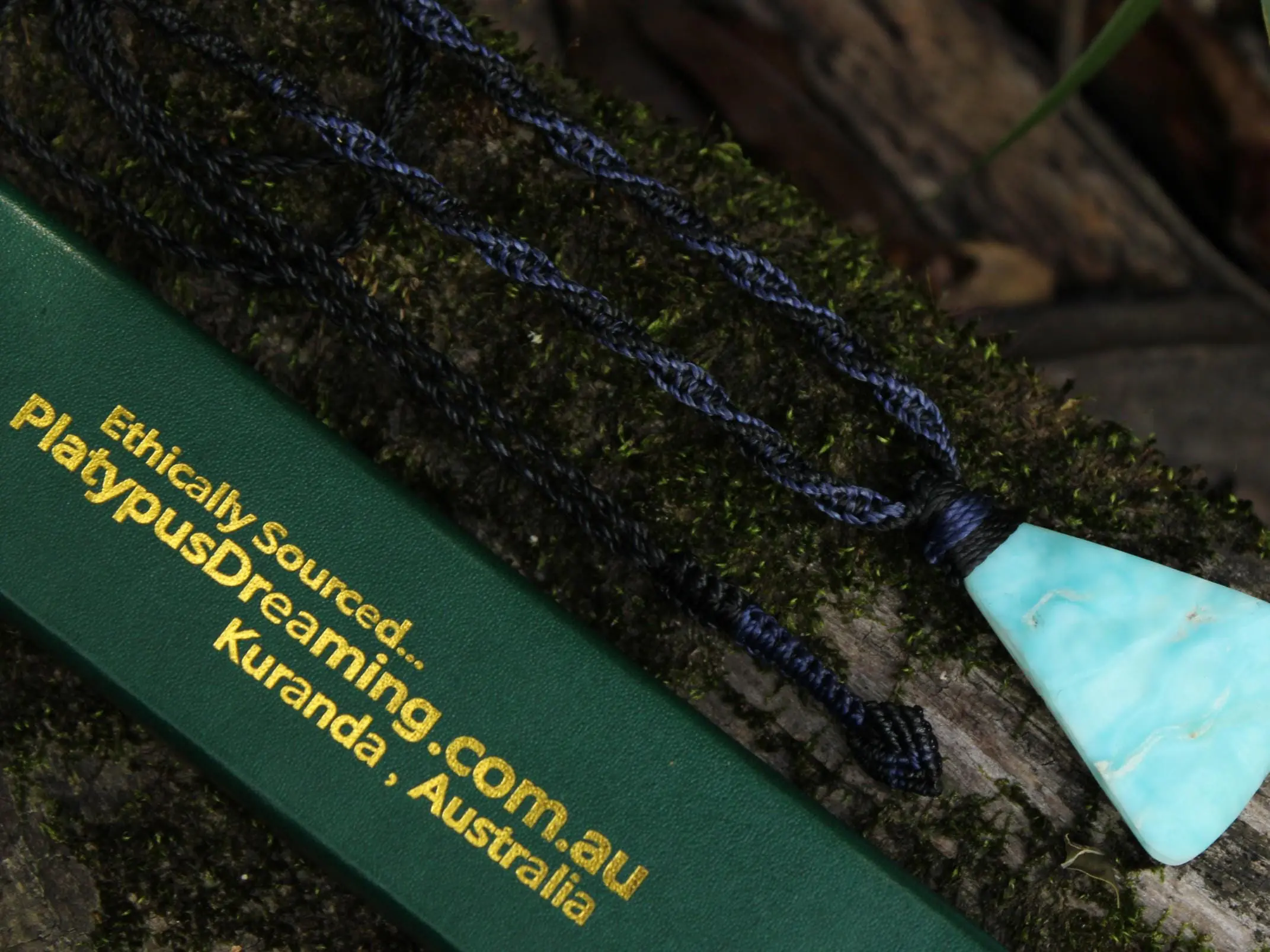 Hemimorphite Crystal Talisman Necklace • Australian Handmade Handwoven Tropical Cord • Healing Blue Stone Tribal Pendant