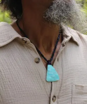 Hemimorphite Crystal Talisman Necklace • Australian Handmade Handwoven Tropical Cord • Healing Blue Stone Tribal Pendant