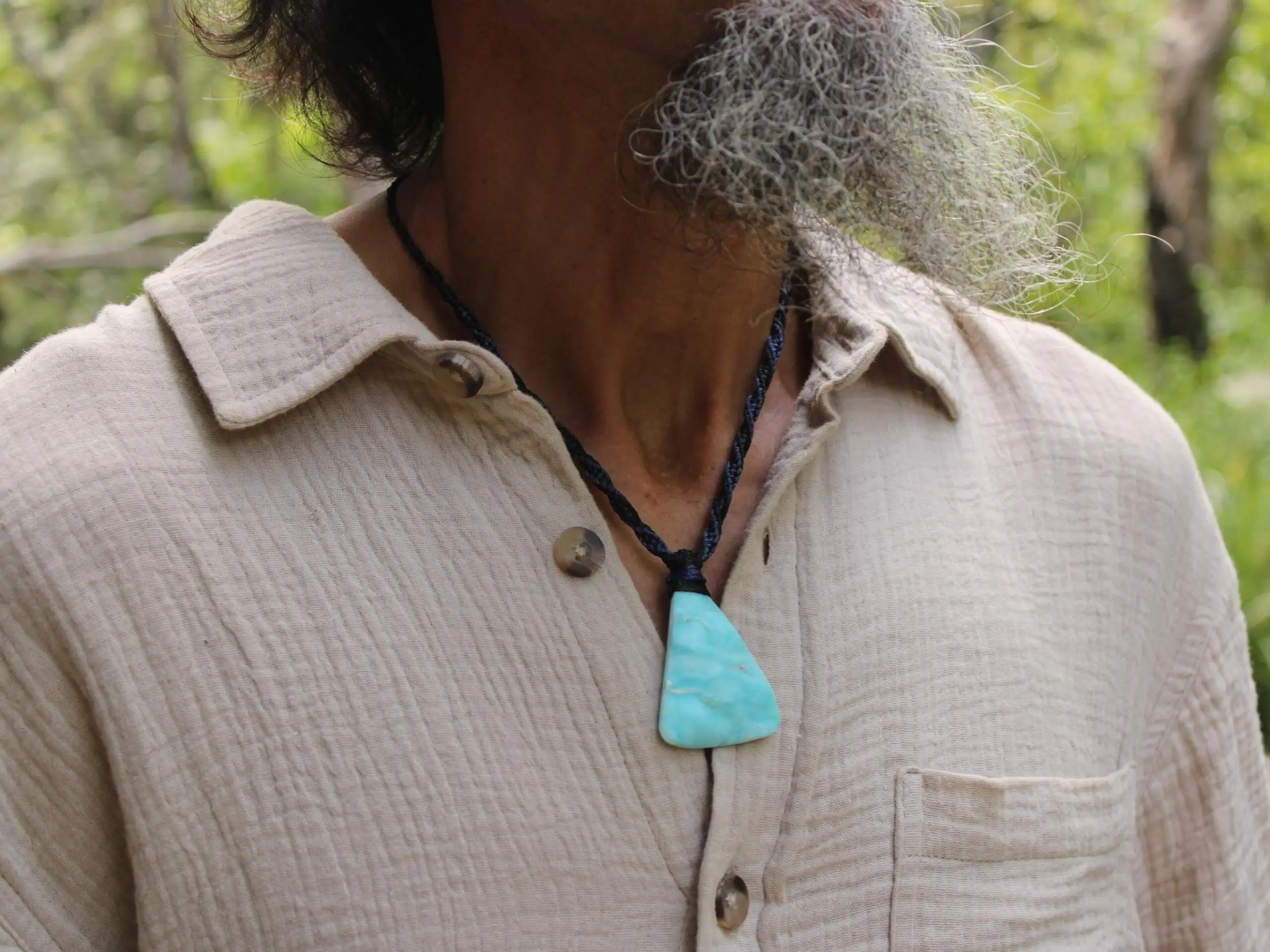 Hemimorphite Crystal Talisman Necklace • Australian Handmade Handwoven Tropical Cord • Healing Blue Stone Tribal Pendant