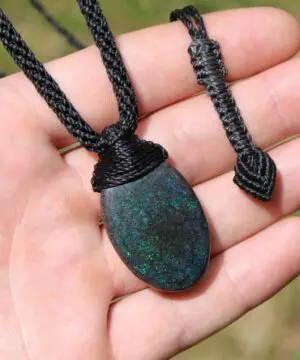 FIRE MATRIX Black OPAL Necklace,Australian Fairy Opal Tribal Pendant, Australian handmade tropical cord, double sided, october birthstone
