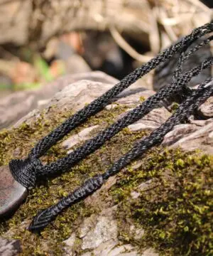 FIRE MATRIX Black OPAL Necklace,Australian Fairy Opal Tribal Pendant, Australian handmade tropical cord, double sided, october birthstone