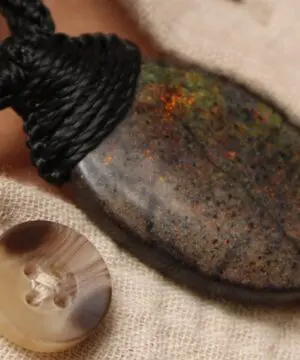 FIRE MATRIX Black OPAL Necklace,Australian Fairy Opal Tribal Pendant, Australian handmade tropical cord, double sided, october birthstone