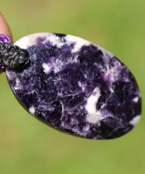 Australian Purple Lepidolite Necklace • Crystal Pendant • Celtic Tribal Jewelry • Summer Surfer Necklace • Handmade Macrame Tropical Cord