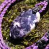 Australian Purple Lepidolite Necklace • Crystal Pendant • Celtic Tribal Jewelry • Summer Surfer Necklace • Handmade Macrame Tropical Cord