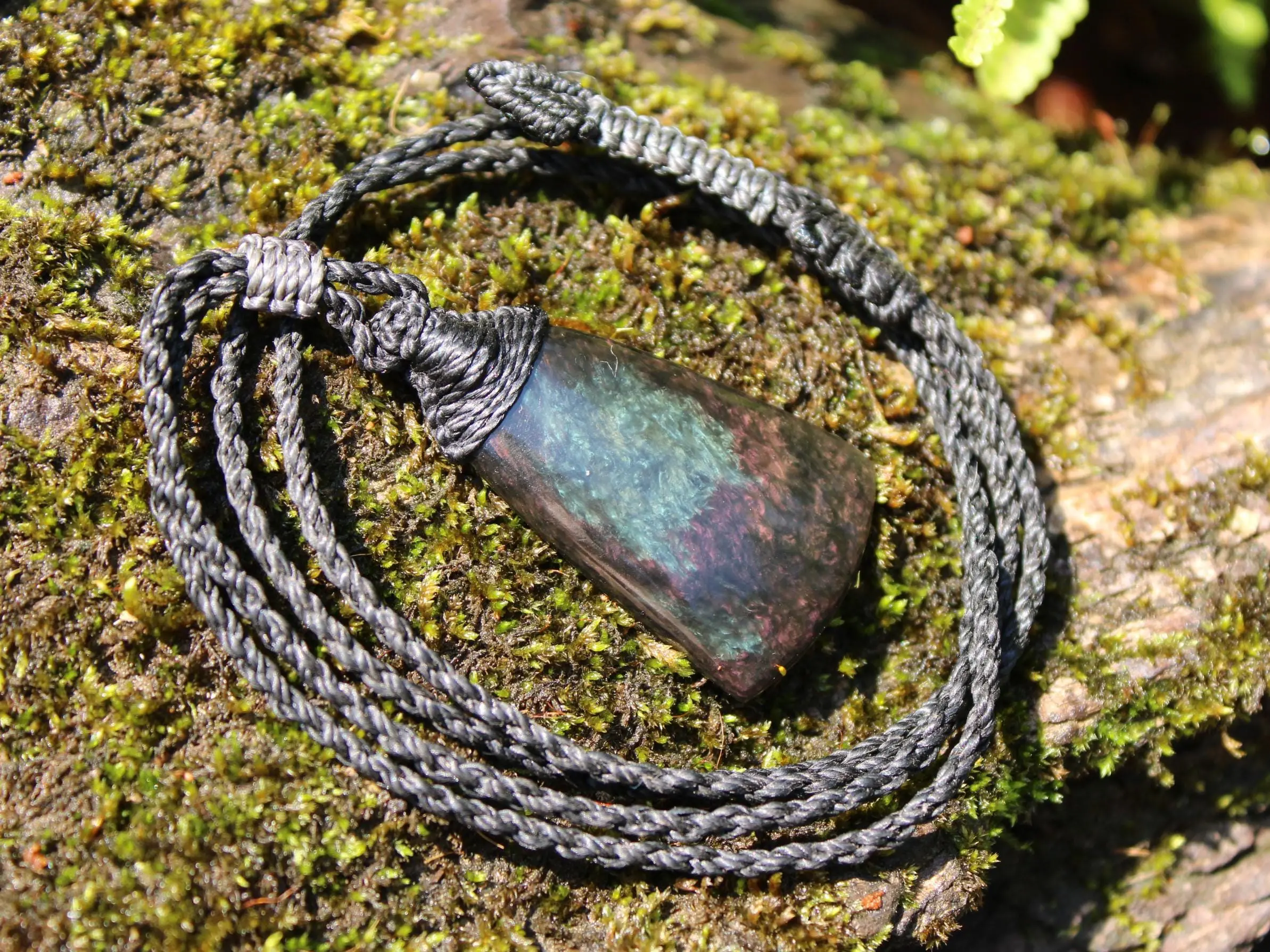 American Elven Rainbow Obsidian Pendant • Volcanic Glass Necklace • Healing Tribal Talisman • Australian Handmade Tropical Cord