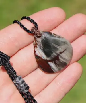 Australian Outback Jasper Necklace • Healing Crystal Pendant • Tribal Stone Jewelry • Australian Handmade Thin Macrame Tropical Cord