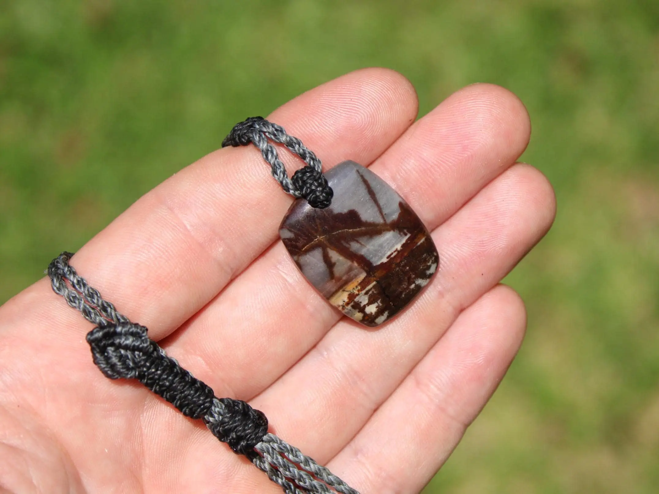 Australian Outback Jasper Pendant Necklace • Australian Handmade Handwoven Tropical Cord • Earthy Tribal Healing Stone Jewelry