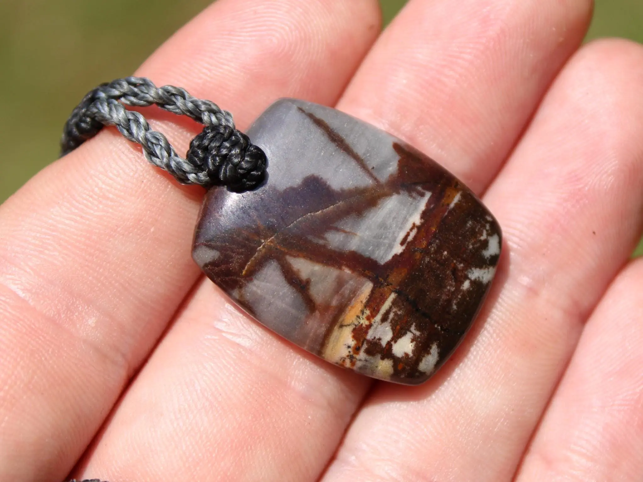 Australian Outback Jasper Pendant Necklace • Australian Handmade Handwoven Tropical Cord • Earthy Tribal Healing Stone Jewelry