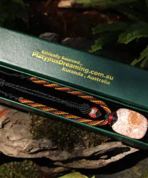 Australian Crazy Lace Agate Pendant Necklace, Australian HandMade handwoven tropical cord crystal healing Pendant Talisman, Black Yellow Red