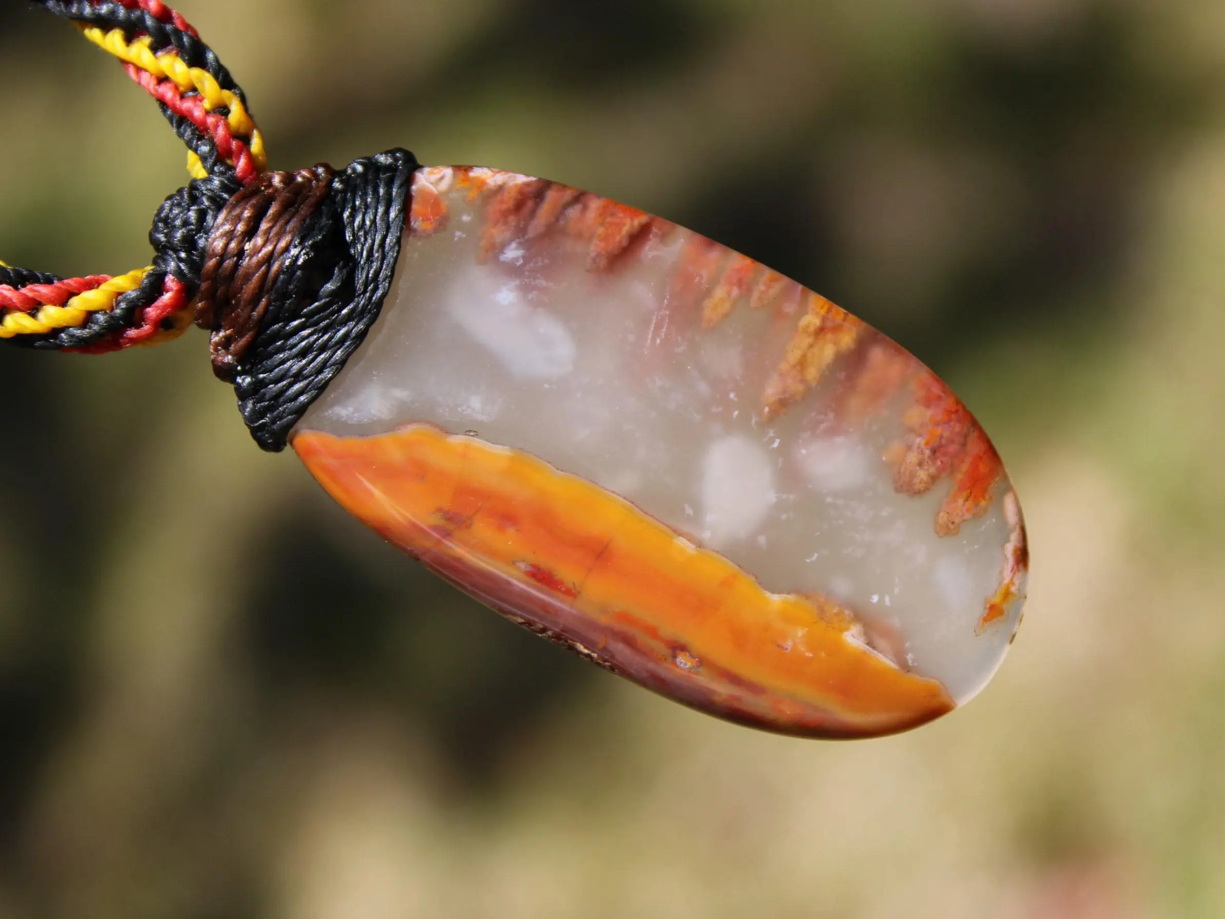 Kerrouchan Agate Pendant • Tribal Healing Crystal Necklace • Australian Handmade Tropical Cord • Indigenous Inspired Talisman