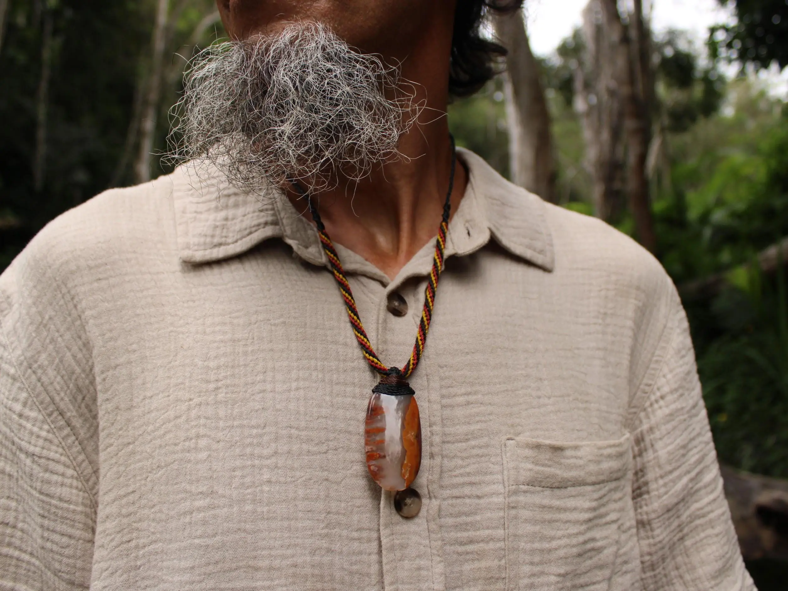 Kerrouchan Agate Pendant • Tribal Healing Crystal Necklace • Australian Handmade Tropical Cord • Indigenous Inspired Talisman