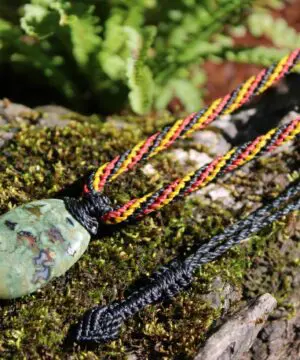 Australian Rainforest Jasper Necklace • Royal Rhyolite Pendant • Indigenous Inspired Talisman • Australian Handmade Handwoven Tropical Cord