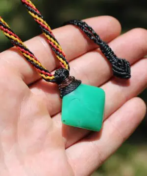 Australian Marlborough Chrysoprase Necklace • Gel Green Stone Pendant • Indigenous Inspired Tribal Talisman • Handmade Tropical Cord Jewelry