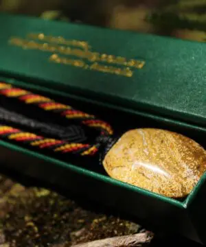 Agate Creek Jasper Talisman, Australian HandMade handwoven tropical cord crystal healing Pendant Talisman, Black Yellow Red