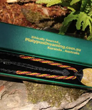 Agate Creek Jasper Talisman, Australian HandMade handwoven tropical cord crystal healing Pendant Talisman, Black Yellow Red