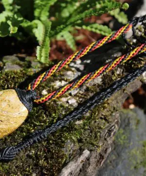 Agate Creek Jasper Talisman, Australian HandMade handwoven tropical cord crystal healing Pendant Talisman, Black Yellow Red
