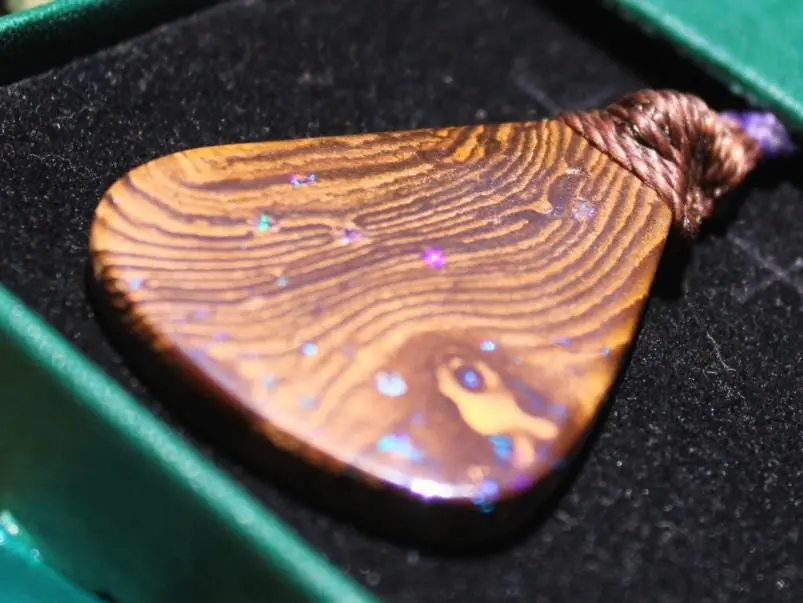 Australian Matrix OPAL Pendant Necklace, Australian Solid Seam Boulder Opal jewelry, Australian Made Macrame Cord Healing Jewelry