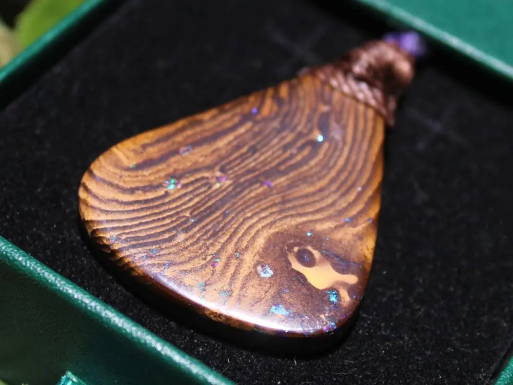 Australian Matrix OPAL Pendant Necklace, Australian Solid Seam Boulder Opal jewelry, Australian Made Macrame Cord Healing Jewelry