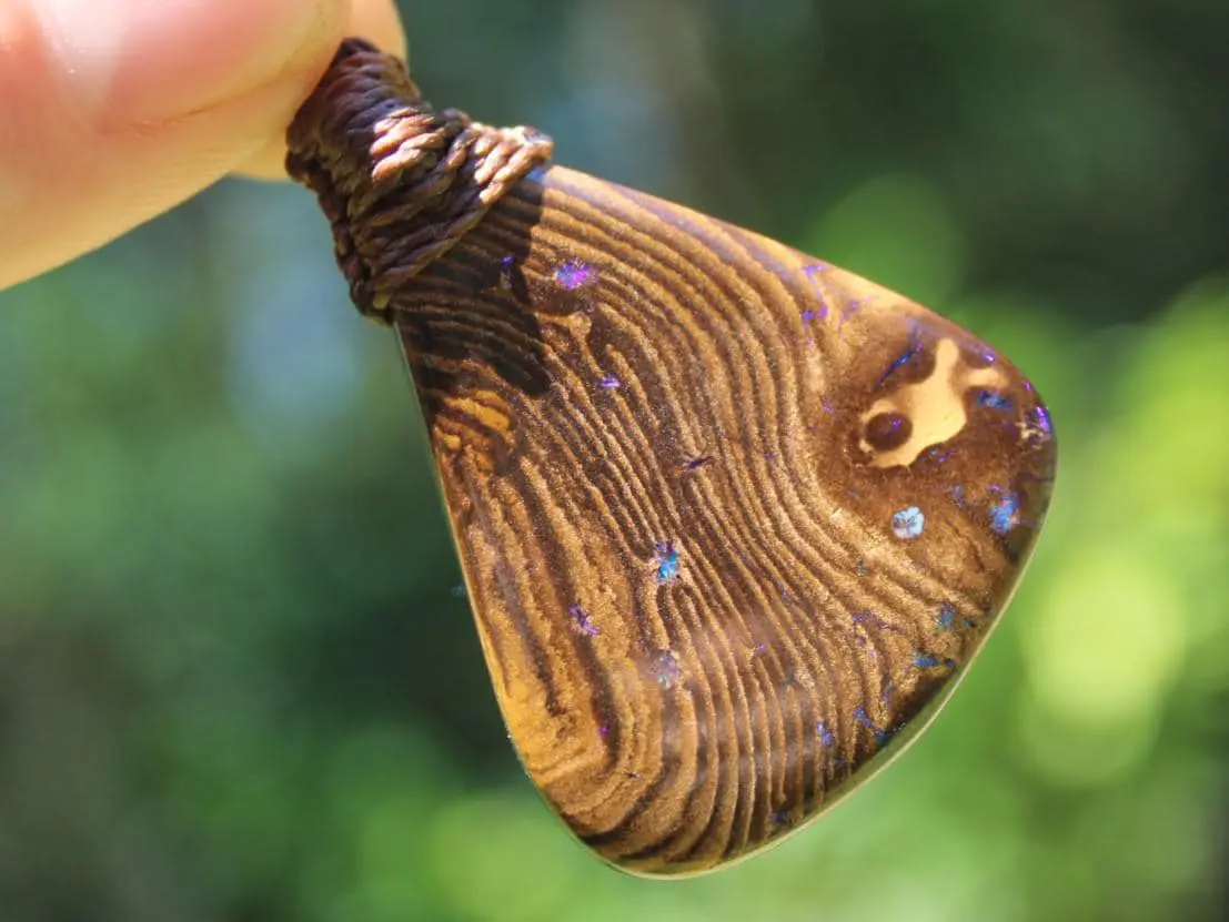 Australian Matrix OPAL Pendant Necklace, Australian Solid Seam Boulder Opal jewelry, Australian Made Macrame Cord Healing Jewelry